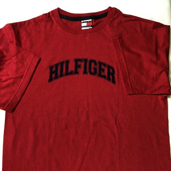 TOMMY HILFIGER SHIRT RED TEE SPELLOUT "HILFIGER" - Picture 7 of 7